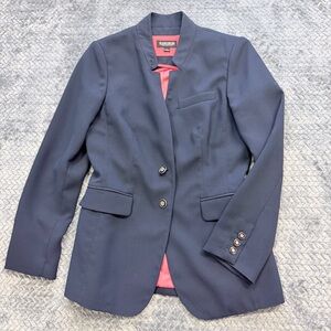 John Meyer Collection Navy Blue Tailored Blazer with Coral Lining size 6
